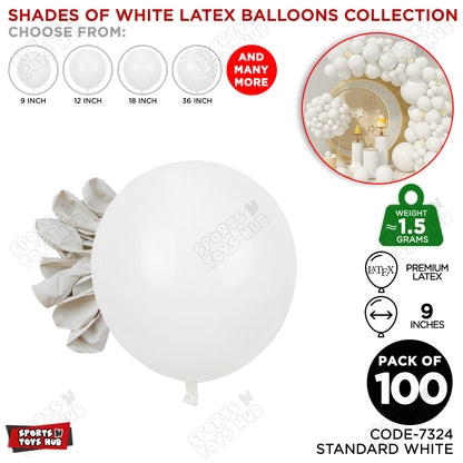 White Latex Solid Latex Balloons Available In 9, 12, 18 & 36 Inch Sizes