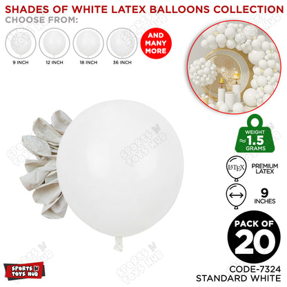 White Latex Solid Latex Balloons Available In 9, 12, 18 & 36 Inch Sizes