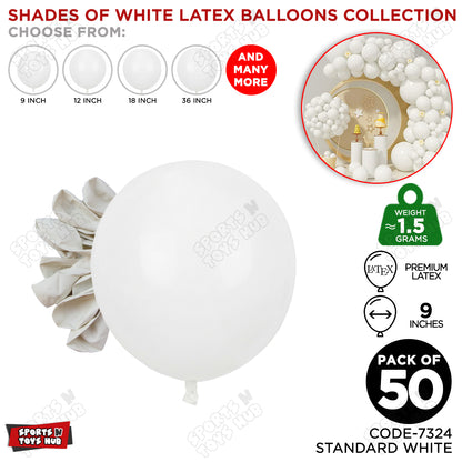 White Latex Solid Latex Balloons Available In 9, 12, 18 & 36 Inch Sizes