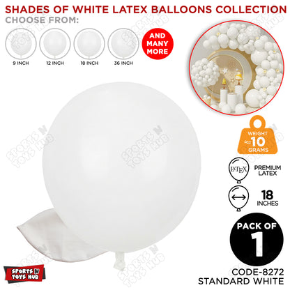 White Latex Solid Latex Balloons Available In 9, 12, 18 & 36 Inch Sizes