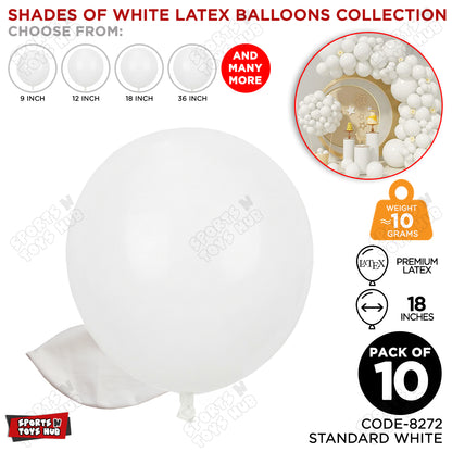 White Latex Solid Latex Balloons Available In 9, 12, 18 & 36 Inch Sizes