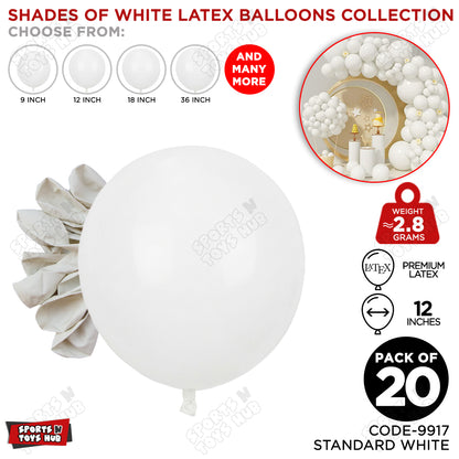 White Latex Solid Latex Balloons Available In 9, 12, 18 & 36 Inch Sizes