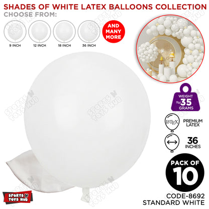White Latex Solid Latex Balloons Available In 9, 12, 18 & 36 Inch Sizes