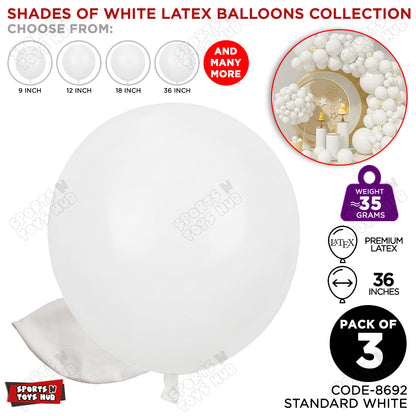 White Latex Solid Latex Balloons Available In 9, 12, 18 & 36 Inch Sizes