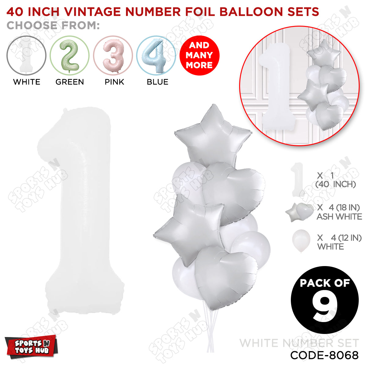 White Color 40 Inch Number Foil Balloon Set