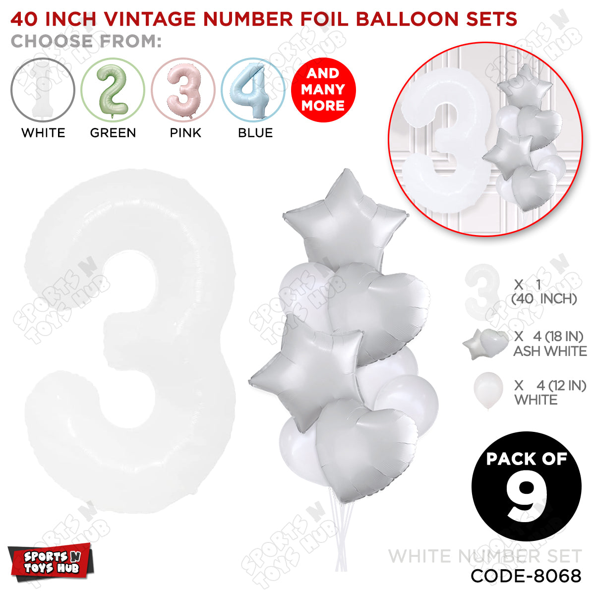 White Color 40 Inch Number Foil Balloon Set