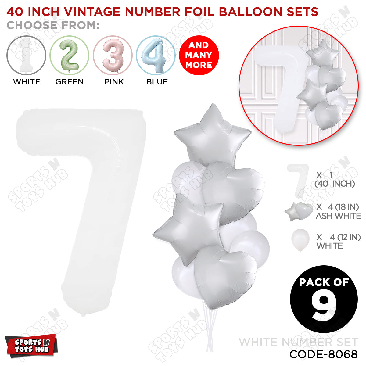 White Color 40 Inch Number Foil Balloon Set