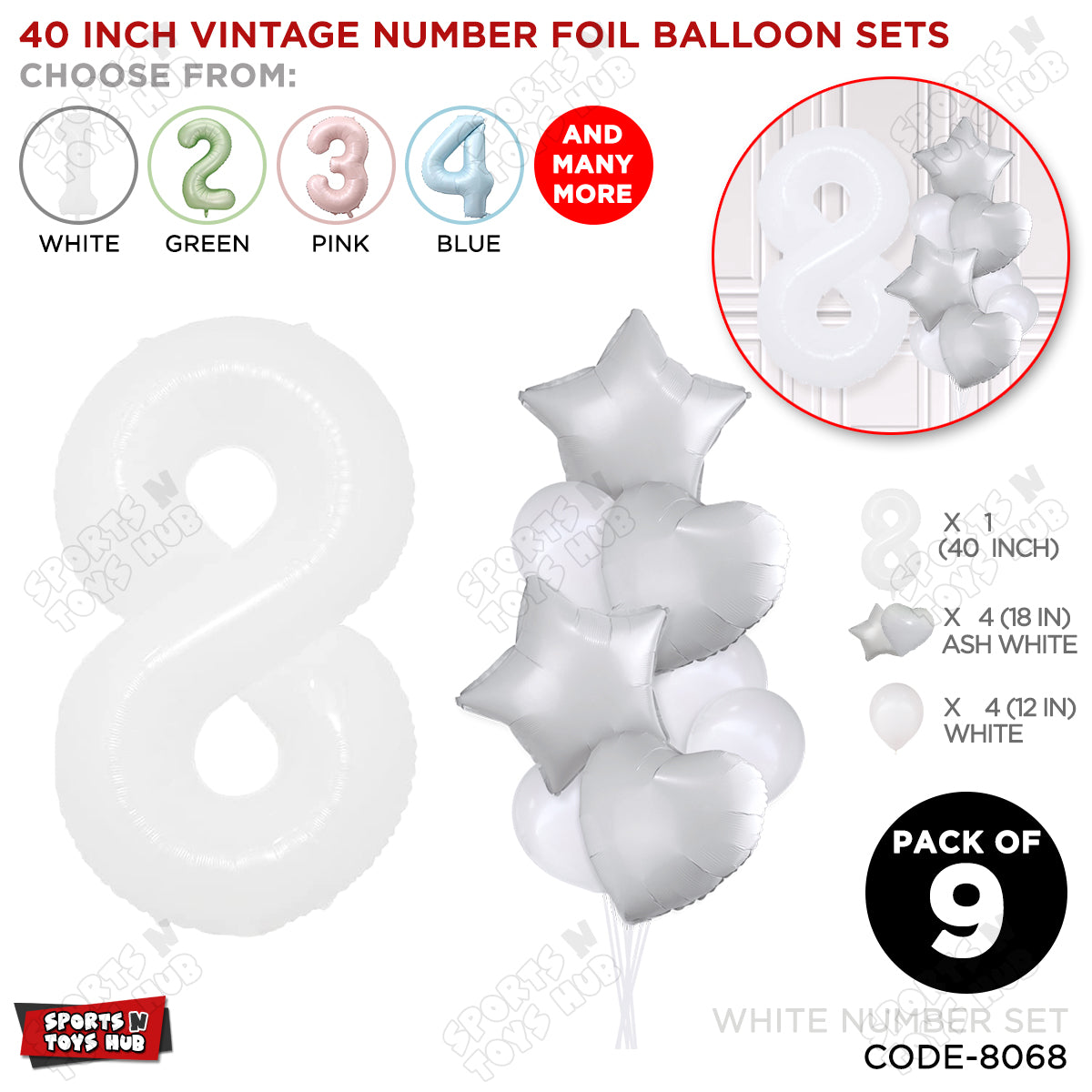 White Color 40 Inch Number Foil Balloon Set