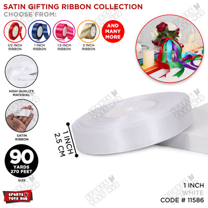 1 Inch x 90 Yards – Multi-Purpose Plain Satin Ribbon Roll for Gift Wrapping, Crafts & Decor