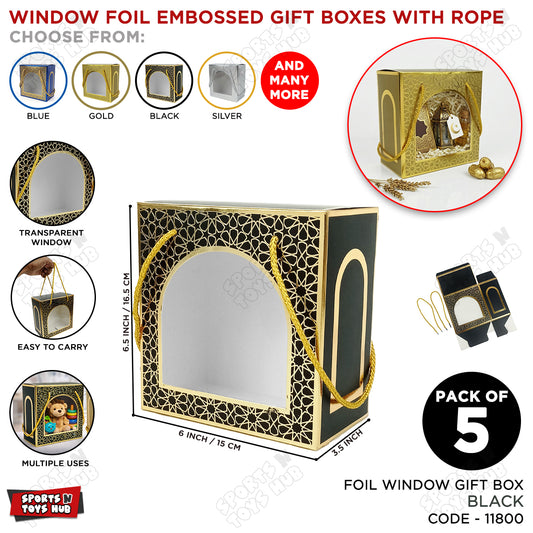Gold Embossed Gift Boxes With Arch Window & Rope Handles - Pack Of 5