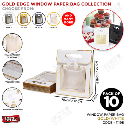 Window Paper Gift Bag with Gold Foil Edge Details  - Pack of 10