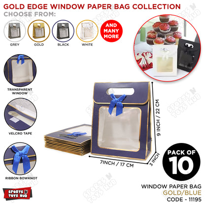 Window Paper Gift Bag with Gold Foil Edge Details  - Pack of 10
