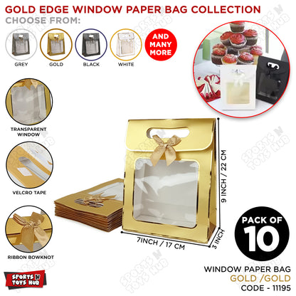 Window Paper Gift Bag with Gold Foil Edge  - Pack of 10