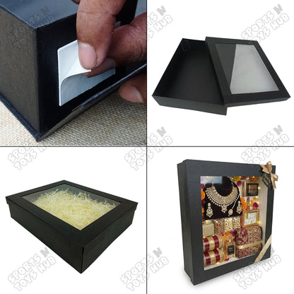 17 x 14 x 4 Inch Collapsible Rigid Suit Window Gift Box – Premium Transparent Window Suit Packaging Box for Wedding Gifts, Eid Gift Packing, Luxury Apparel Packaging