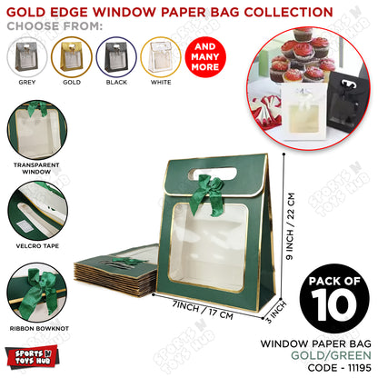 Window Paper Gift Bag with Gold Foil Edge  - Pack of 10