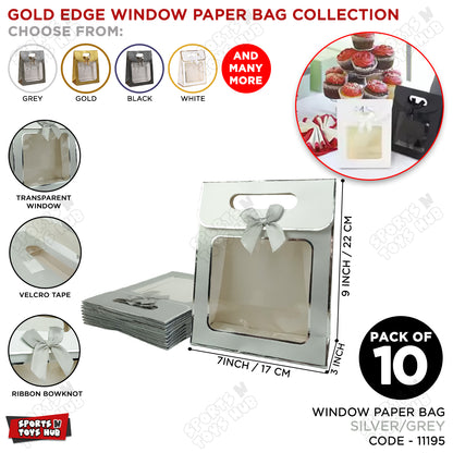 Window Paper Gift Bag with Gold Foil Edge  - Pack of 10