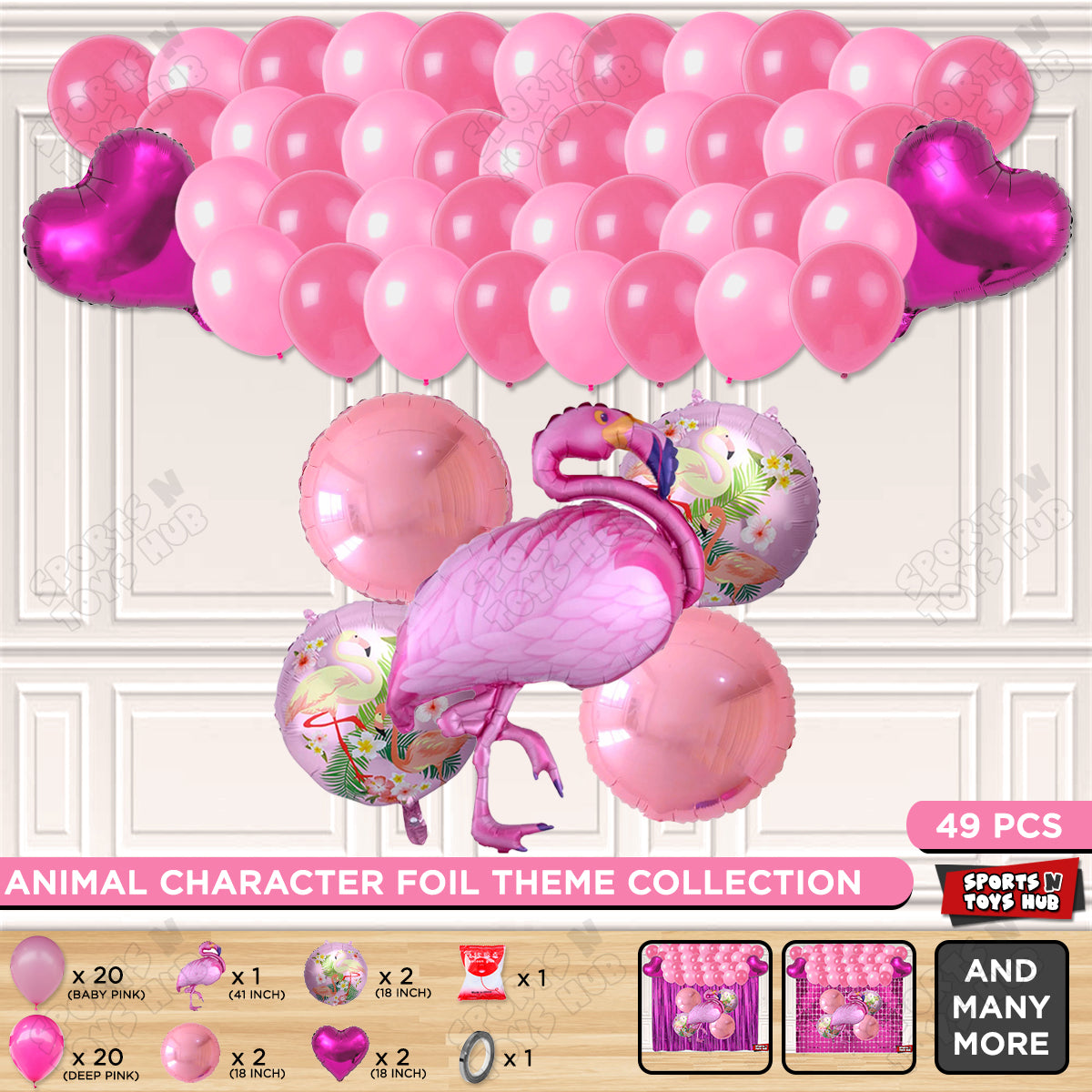 Flamingo Bird Pink Color Foil Balloon Set Theme