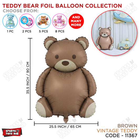 Vintage Teddy Bear Foil Balloon – Large Brown Teddy Balloon for Baby Showers, Birthdays & Party Decorations