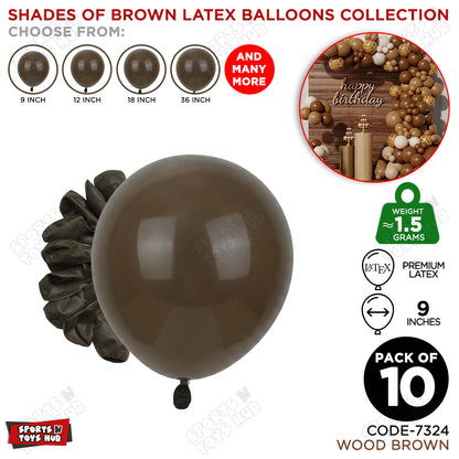 Wood Brown Latex Balloons Available In 9, 12, 18 & 36 Inch Sizes