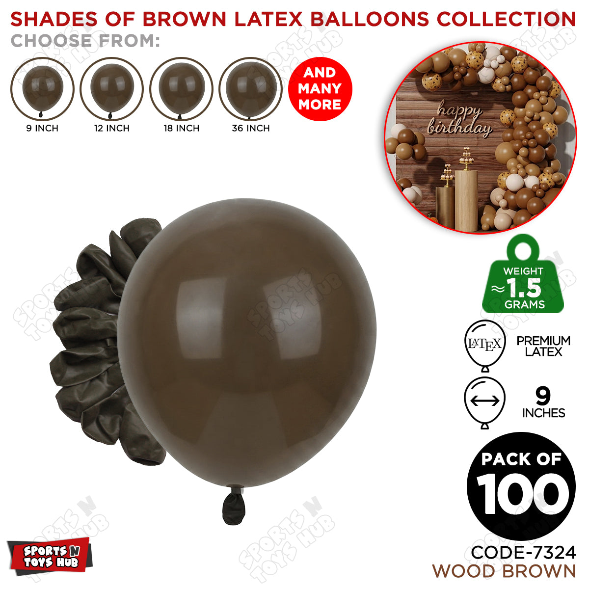 Wood Brown Latex Balloons Available In 9, 12, 18 & 36 Inch Sizes