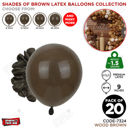 Wood Brown Latex Balloons Available In 9, 12, 18 & 36 Inch Sizes