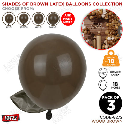 Wood Brown Latex Balloons Available In 9, 12, 18 & 36 Inch Sizes