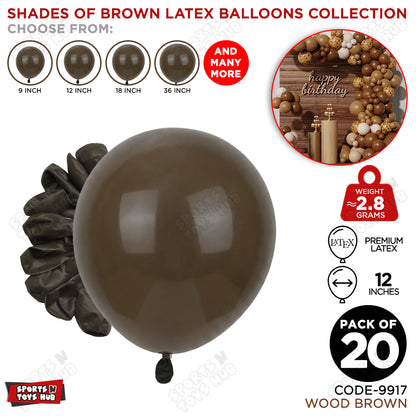 Wood Brown Latex Balloons Available In 9, 12, 18 & 36 Inch Sizes