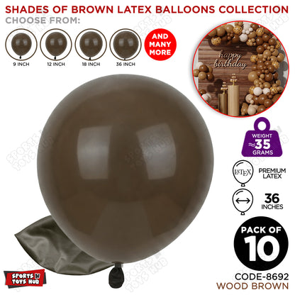 Wood Brown Latex Balloons Available In 9, 12, 18 & 36 Inch Sizes