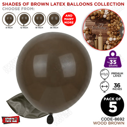 Wood Brown Latex Balloons Available In 9, 12, 18 & 36 Inch Sizes