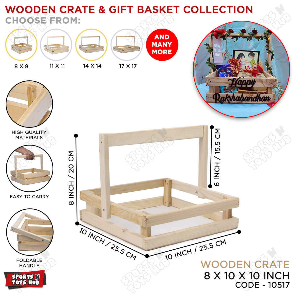 Wooden Crate Gift Basket With Foldable Handle