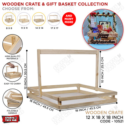 Wooden Crate Gift Basket With Foldable Handle