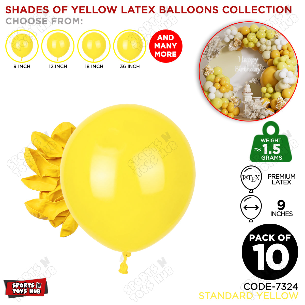 Yellow Latex Balloons Available In 9, 12, 18 & 36 Inch Sizes