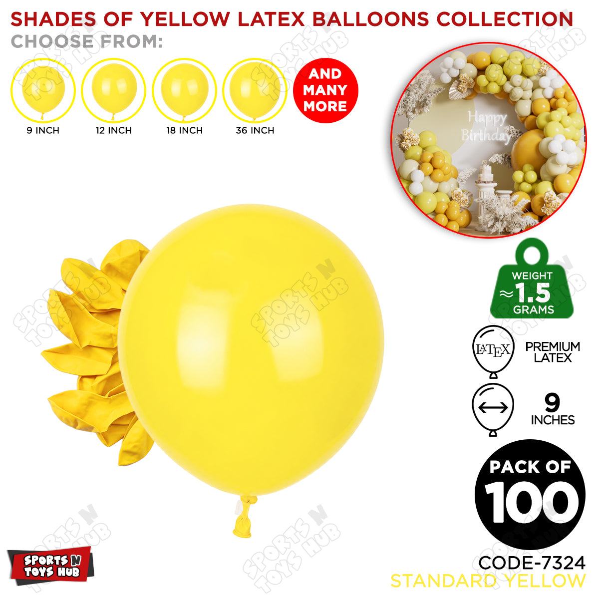 Yellow Latex Balloons Available In 9, 12, 18 & 36 Inch Sizes