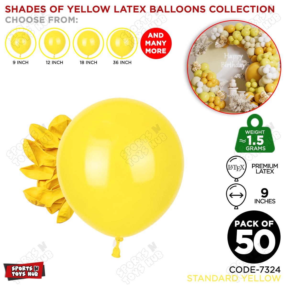 Yellow Latex Balloons Available In 9, 12, 18 & 36 Inch Sizes