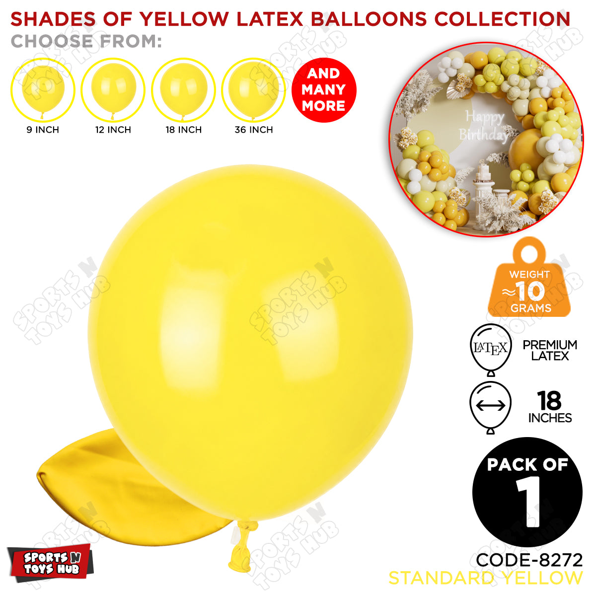 Yellow Latex Balloons Available In 9, 12, 18 & 36 Inch Sizes