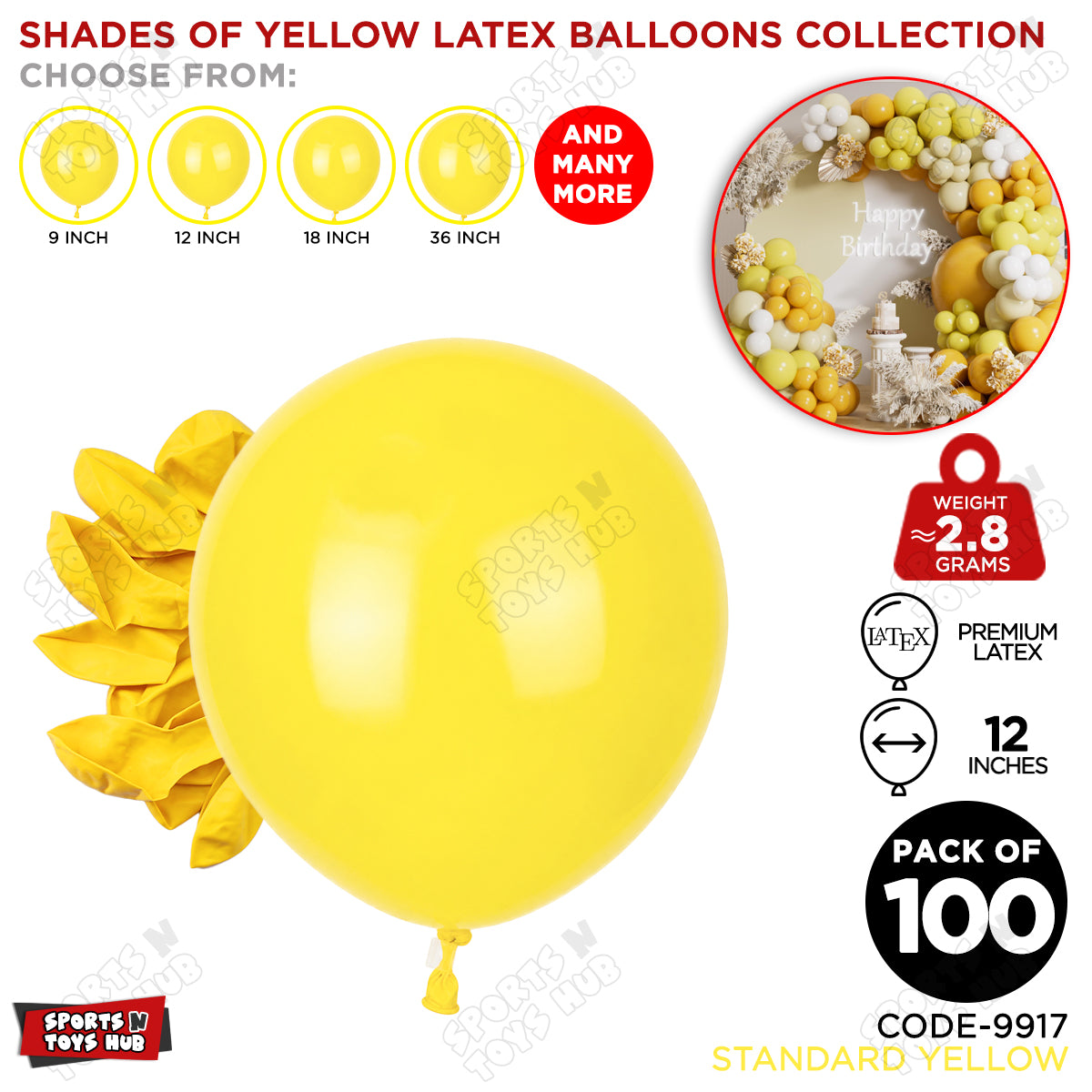 Yellow Latex Balloons Available In 9, 12, 18 & 36 Inch Sizes