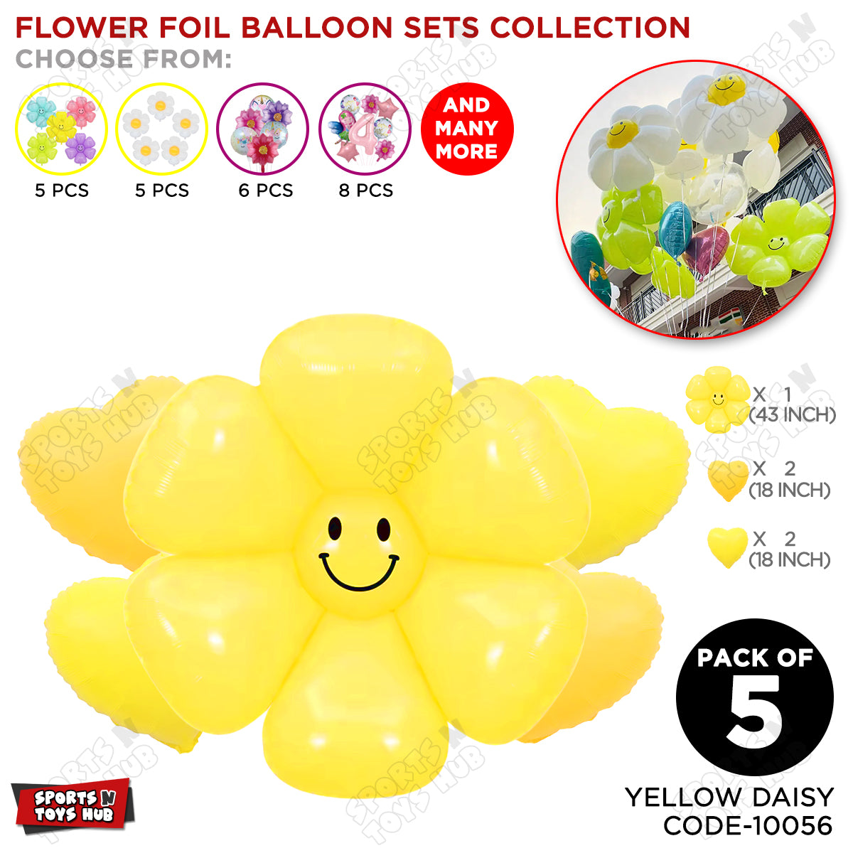 Jumbo Smiley Flower Foil Balloon Set Collection