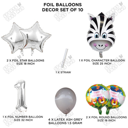 Jungle Safari Zebra Pack Of 10 Foil Balloon Set