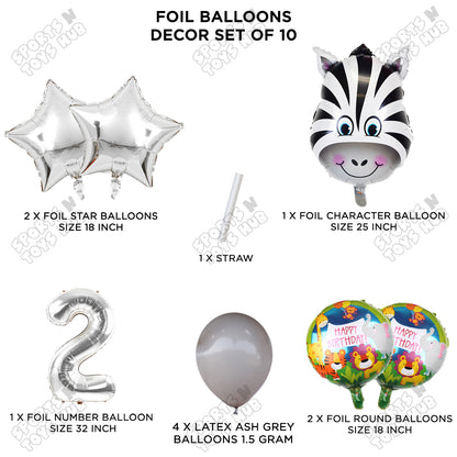 Jungle Safari Zebra Pack Of 10 Foil Balloon Set