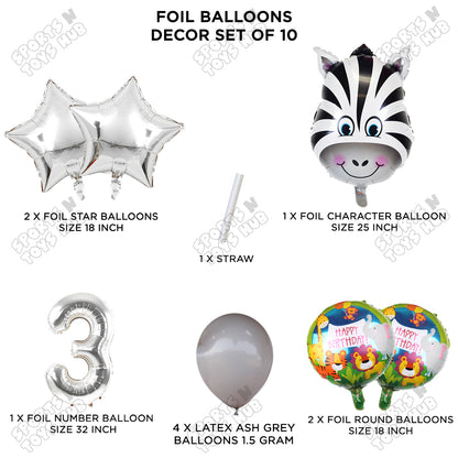 Jungle Safari Zebra Pack Of 10 Foil Balloon Set