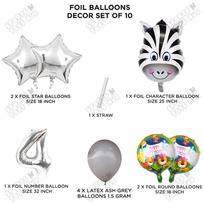 Jungle Safari Zebra Pack Of 10 Foil Balloon Set