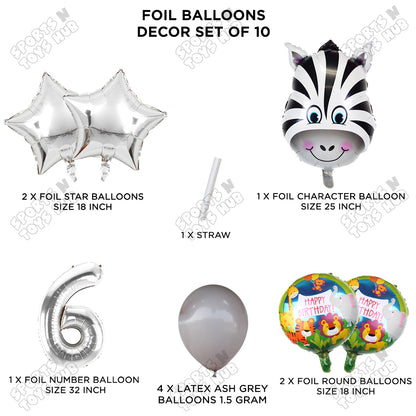 Jungle Safari Zebra Pack Of 10 Foil Balloon Set