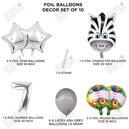 Jungle Safari Zebra Pack Of 10 Foil Balloon Set
