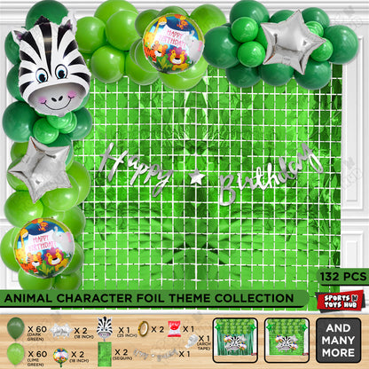 Zabra Face Jungle Safari Foil Balloon With Happy Birthday Cursive Banner Arch Theme