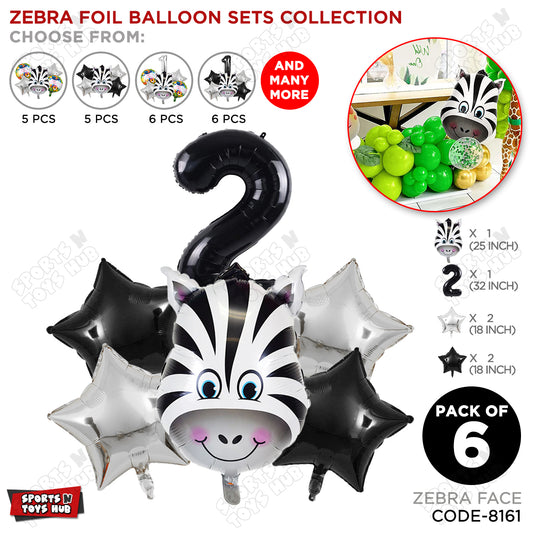 Zebra Jungle Safari Pack Of 6 Foil Balloon Set