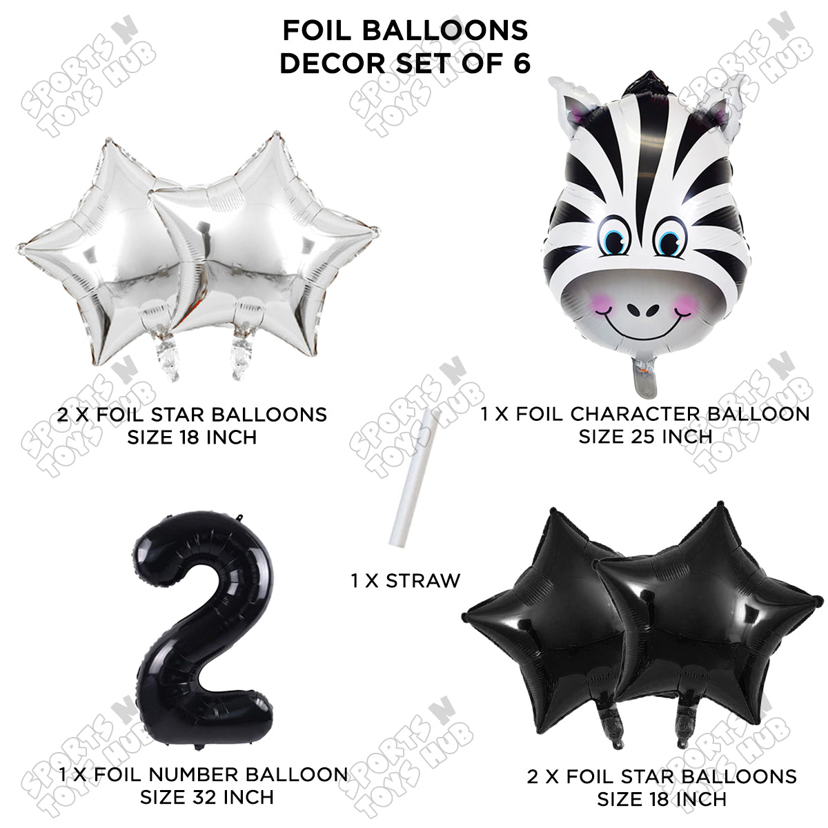Zebra Jungle Safari Pack Of 6 Foil Balloon Set