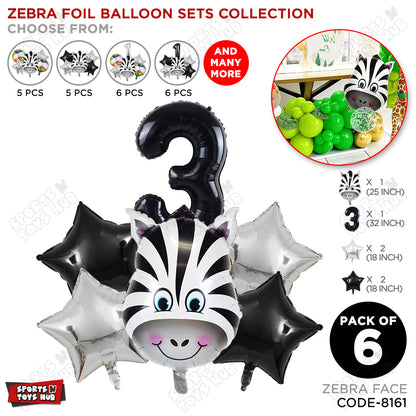 Zebra Jungle Safari Pack Of 6 Foil Balloon Set