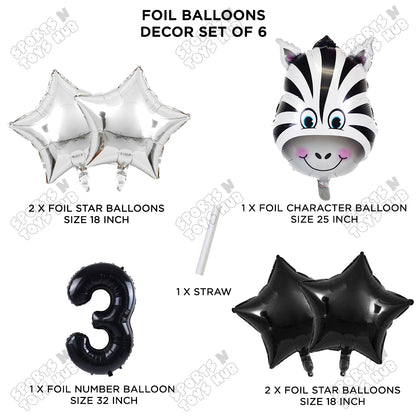 Zebra Jungle Safari Pack Of 6 Foil Balloon Set