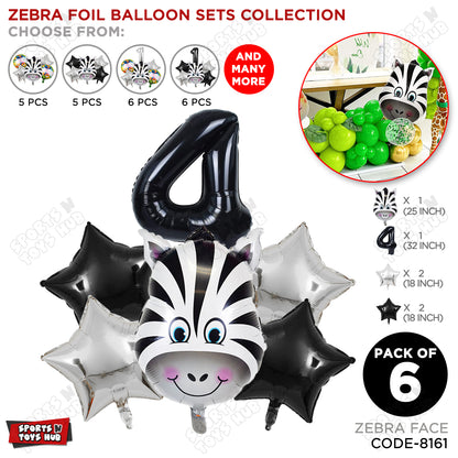 Zebra Jungle Safari Pack Of 6 Foil Balloon Set
