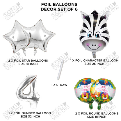Jungle Safari Zebra Pack Of 6 Foil Balloon Set